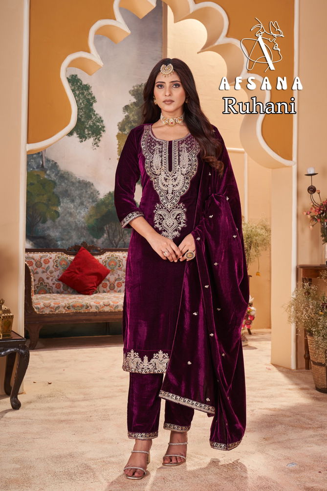 Ruhani By Afsana Winter Wear Embroidery Velvet Salwar Kameez Suppliers In Surat